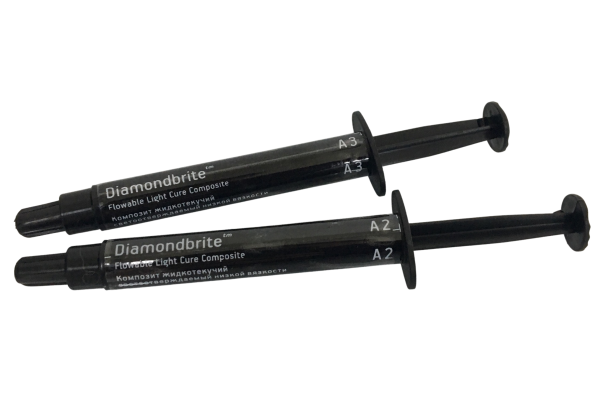 Даймондбрайт Флоу / Diamondbrite Flowable (в ассортименте) - жидкотекучий микрогибридный композит свотового отверждения (1шпр*2г), Diamondbrite / США