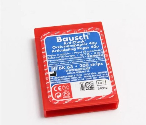 Артикуляционная бумага Bausch BK 63 - прямая, красная/синяя (40мкм, 200шт), Bausch / Германия